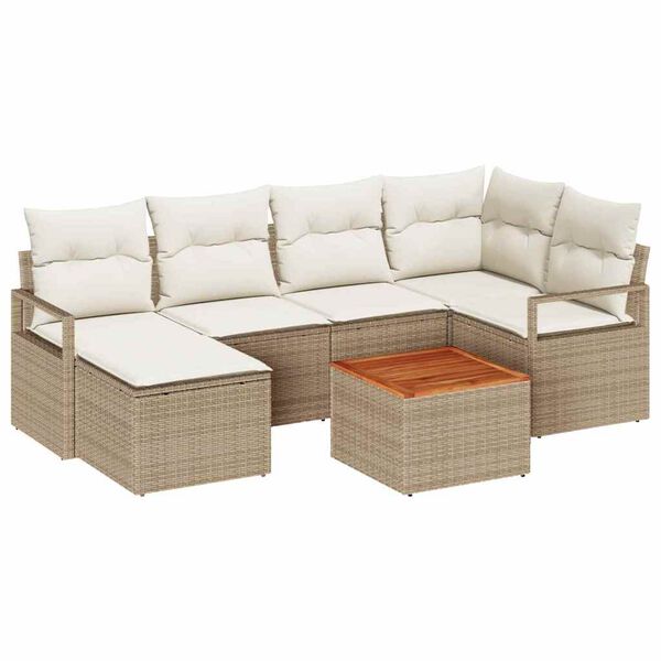 vidaXL Havesofa S&aelig;t med pude 7 pcs Beige Poly rattan