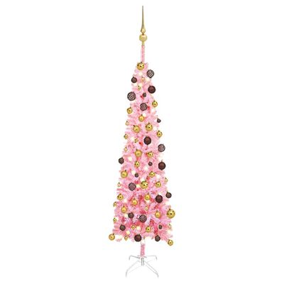vidaXL smalt juletræ med lys og kuglesæt 150 cm lyserød