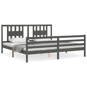 vidaXL sengeramme med sengegavl 200x200 cm massivt tr&aelig; gr&aring;