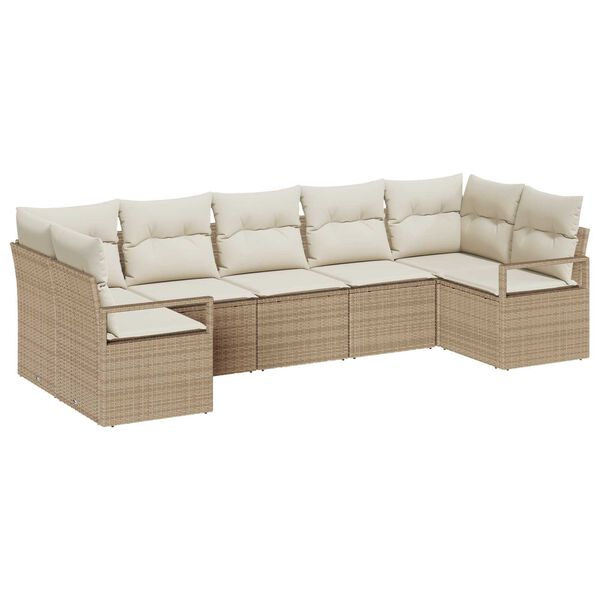 vidaXL Sofa S&aelig;t med pude 7 pcs Beige polyrattan