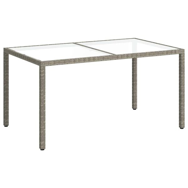 vidaXL havebord 150x90x75 cm hærdet glas og polyrattan grå