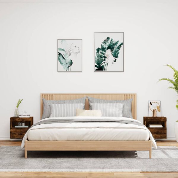 vidaXL v&aelig;gh&aelig;ngte tv-borde 2 stk. med LED-lys 40x30x40 cm r&oslash;get eg