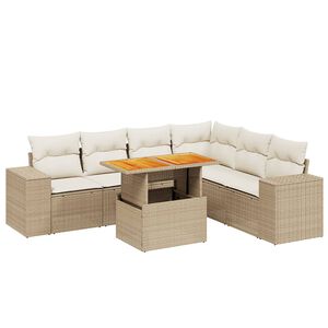 vidaXL sofas&aelig;t til haven 7 dele med hynder polyrattan beige