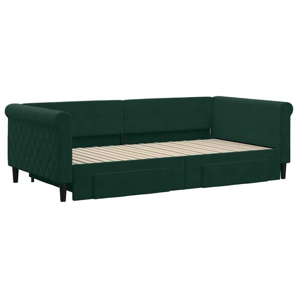 vidaXL daybed med udtr&aelig;k og skuffer 100x200 cm velour m&oslash;rkegr&oslash;n