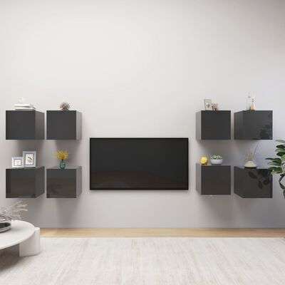 vidaXL væghængte tv-skabe 8 stk. 30,5x30x30 cm grå højglans
