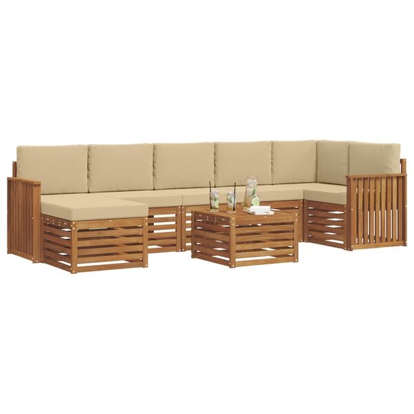 vidaXL Sektionalsofa s&aelig;t 8 pcs Naturlig og Beige Massivt Akacietr&aelig;