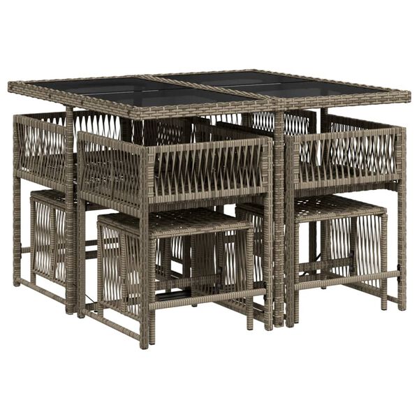 vidaXL spisebordss&aelig;t til haven 9 dele med hynder polyrattan gr&aring;