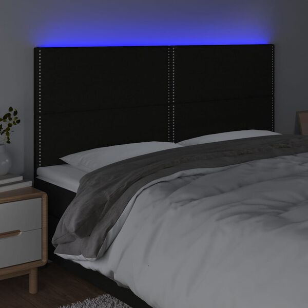 vidaXL sengegavl med LED-lys 160x5x118/128 cm stof sort