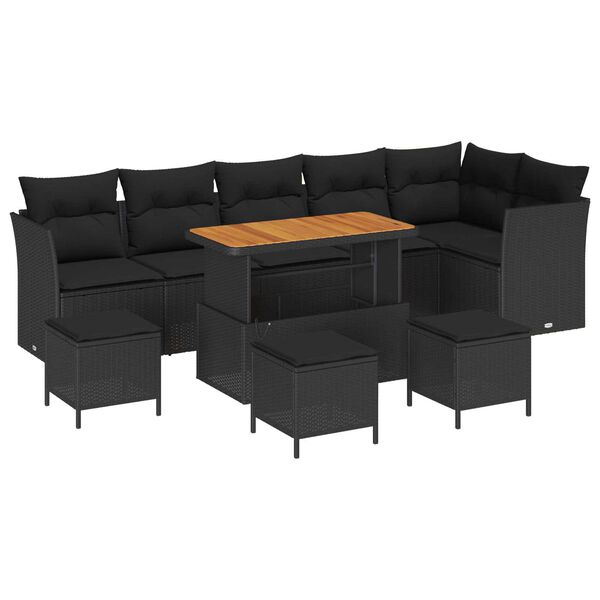 vidaXL Havesofa S&aelig;t 10 pcs Sort polyrattan