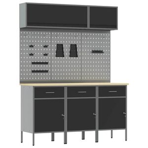 vidaXL Arbejds skab S&aelig;t med skuffe med opbevaring med l&aring;s 8 pcs Sort