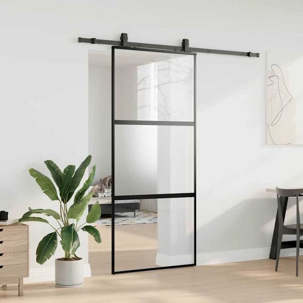 vidaXL skyded&oslash;r med hardwares&aelig;t 90x205 cm h&aelig;rdet glas sort