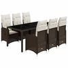 vidaXL bistros&aelig;t til haven 7 dele med hynder polyrattan brun