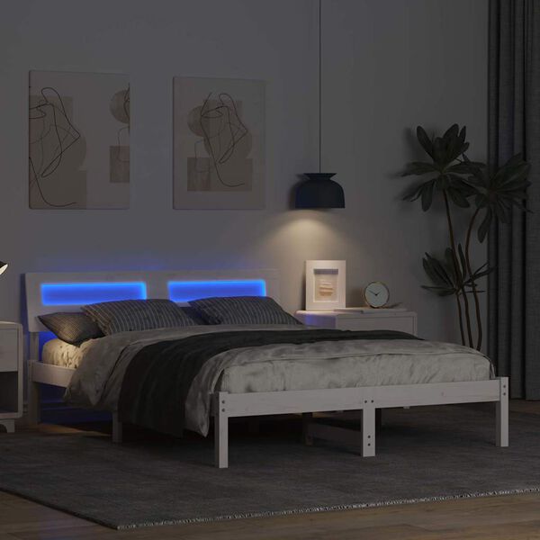 vidaXL Sengestel med hovedg&aelig;rde Hvid 140 x 190 cm Massiv fyrretr&aelig;