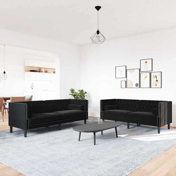 vidaXL Sofa Sæt Sort Fløjl
