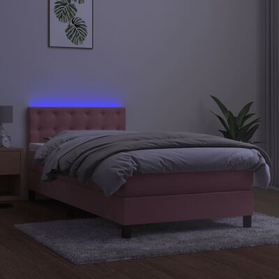 vidaXL kontinentalseng med LED-lys 100x200 cm fløjl lyserød