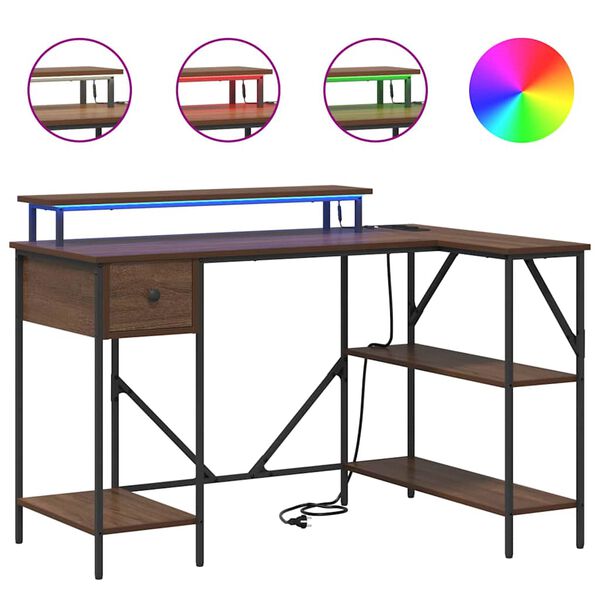 vidaXL Bord med skuffe Brun eg 120 x 79 x 86,5 cm Konstrueret tr&aelig;