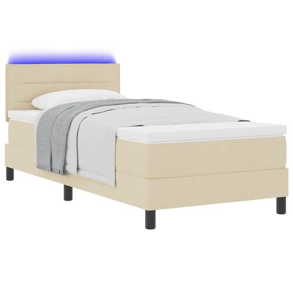vidaXL Box spring seng med madras med LED Creme 90 x 190 cm Stof