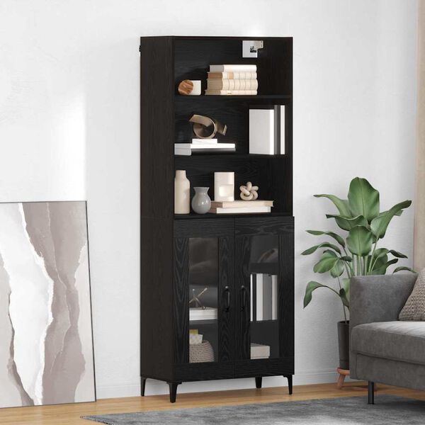 vidaXL Highboard med skuffe Sort eg 69,5 x 34 x 180 cm Konstrueret tr&aelig;