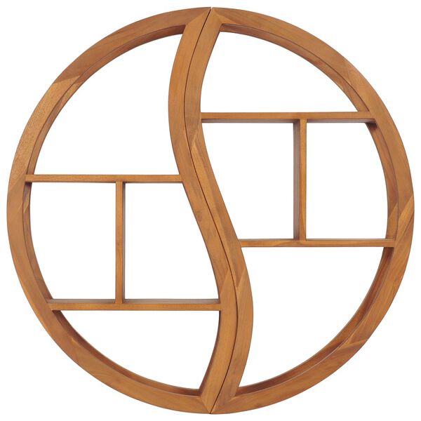 vidaXL væghylde 100x20x100 cm yin og yang-design massivt teaktræ