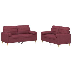 vidaXL sofas&aelig;t 2 dele med puder stof vinr&oslash;d