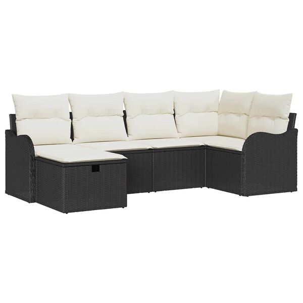 vidaXL Havesofa S&aelig;t med pude 6 pcs Sort og cremefarvet Poly rattan