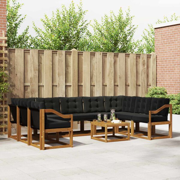 vidaXL Udend&oslash;rs sofagruppe 10 pcs Naturlig og sort Massivt Akacietr&aelig;