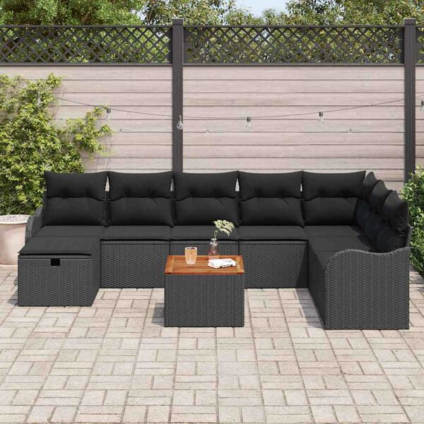 vidaXL Havesofa S&aelig;t med pude med opbevaring 9 pcs Sort Poly rattan