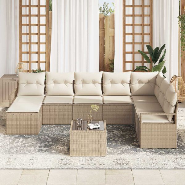 vidaXL Sofa S&aelig;t med pude 9 pcs Beige og creme polyrattan