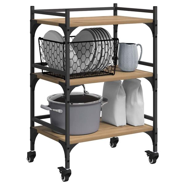 vidaXL K&oslash;kkenvogn Artisan Egetr&aelig; 50 x 35 x 75.5 cm Konstrueret tr&aelig;