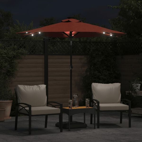 vidaXL parasol med LED-lys og st&aring;lstang 225x225x212cm terrakottafarvet