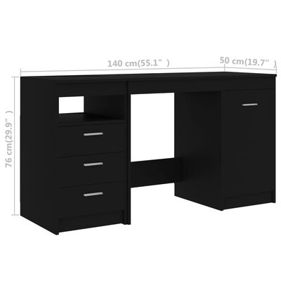 vidaXL skrivebord 140x50x76 cm konstrueret træ sort