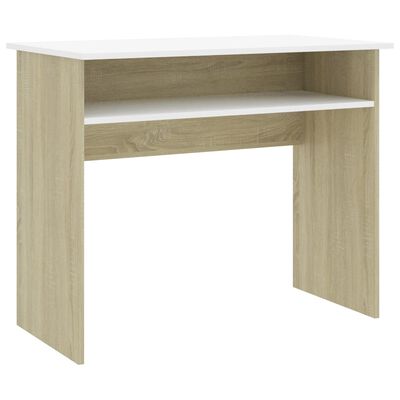 vidaXL skrivebord 90x50x74 cm konstrueret træ hvid og sonoma-eg