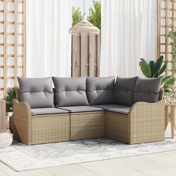 vidaXL Havesofa S&aelig;t med opbevaring 4 pcs Beige polyrattan