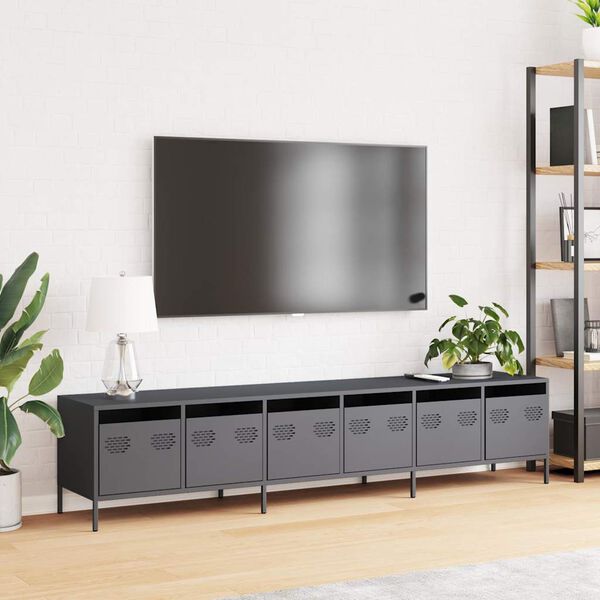 vidaXL tv-bord 202x39x43,5 cm koldvalset st&aring;l antracitgr&aring;