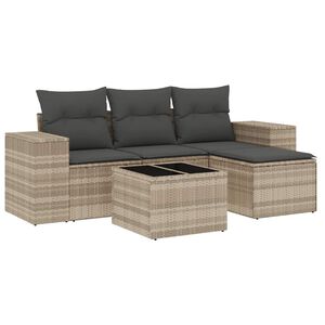 vidaXL sofas&aelig;t 5 dele med hynder polyrattan lysegr&aring;