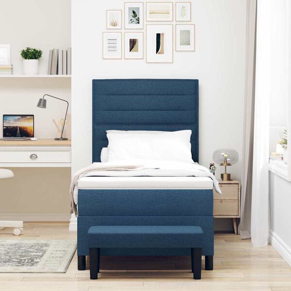 vidaXL Box spring seng med madras med hovedg&aelig;rde Bl&aring; 100 x 200 cm Stof