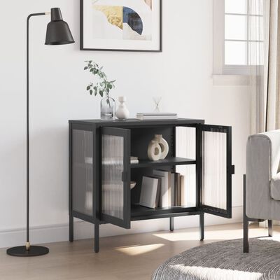 vidaXL skænk 70x35x70 cm glas og stål sort