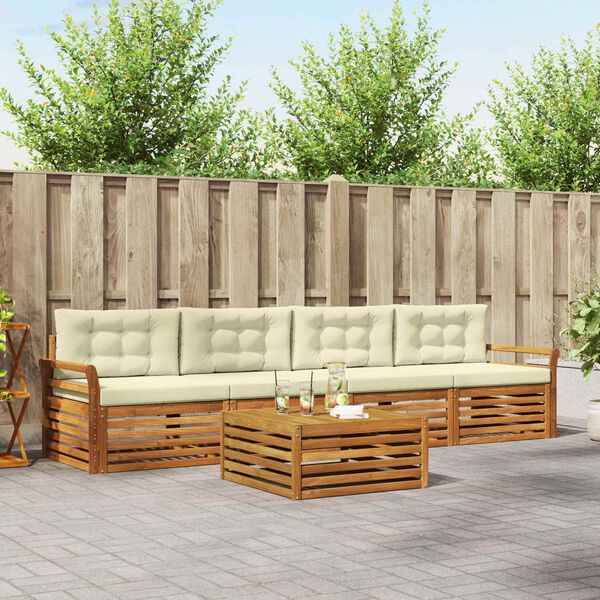 vidaXL Udend&oslash;rs sofagruppe med pude 5 pcs Naturlig og Fl&oslash;de