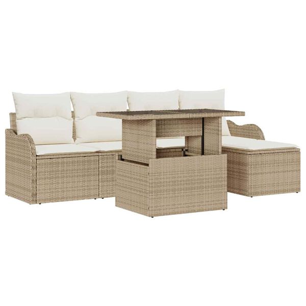 vidaXL Havesofa S&aelig;t med pude 6 pcs Beige Polyrattan