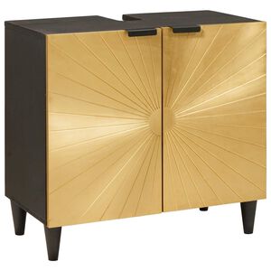 vidaXL Vaskeskab med d&oslash;r Sort og Guld 62 x 33 x 58 cm Massivt mangotr&aelig;