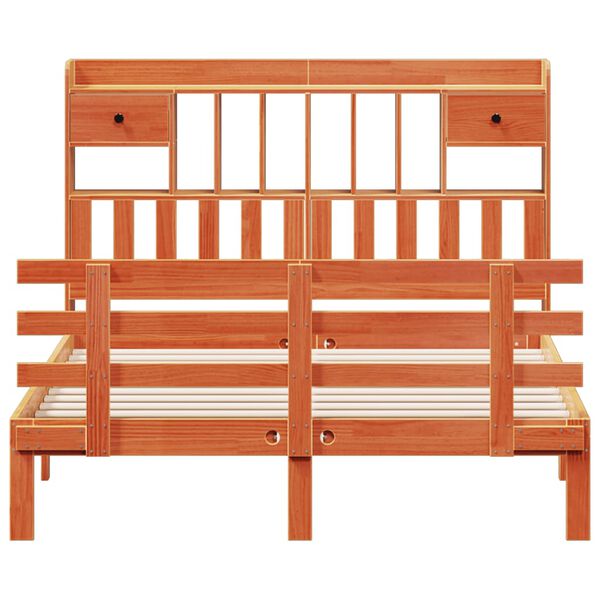 vidaXL seng med reol uden madras 140x190cm massivt fyrretr&aelig; gyldenbrun