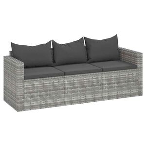 vidaXL 3-personers havesofa med hynder polyrattan gr&aring;