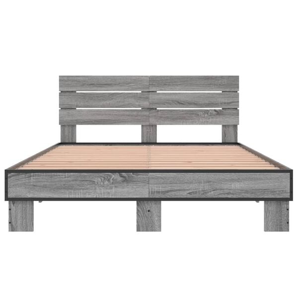 vidaXL sengestel 120x200 cm konstrueret tr&aelig; og metal gr&aring; sonoma-eg