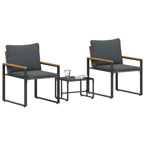 vidaXL M&oslash;bel s&aelig;t med pude 3 pcs Gr&aring; og M&oslash;rkegr&aring; Rattan