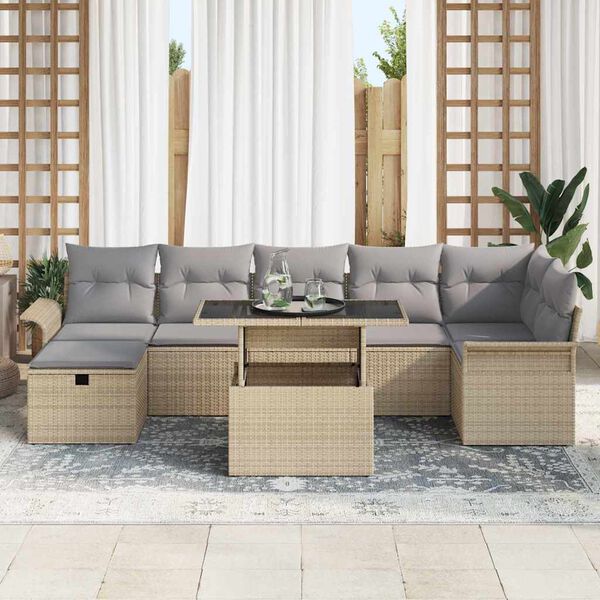 vidaXL Havesofa S&aelig;t med pude med opbevaring 8 pcs Beige Poly rattan