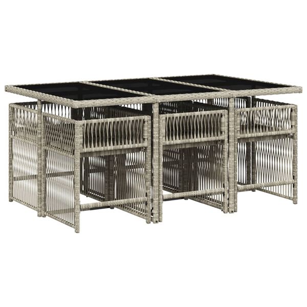 vidaXL spisebordss&aelig;t til haven 7 dele med hynder polyrattan lysegr&aring;