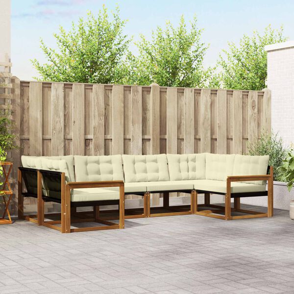 vidaXL Udend&oslash;rs sofagruppe med pude 6 pcs Naturlig og Fl&oslash;de