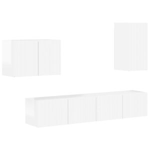 vidaXL Tv v&aelig;gskab s&aelig;t V&aelig;gmonteret 4 pcs H&oslash;j gloss hvid Konstrueret tr&aelig;