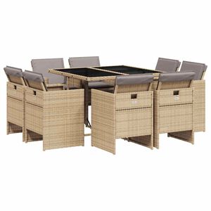 vidaXL spisebordss&aelig;t til haven 9 dele med hynder polyrattan beige