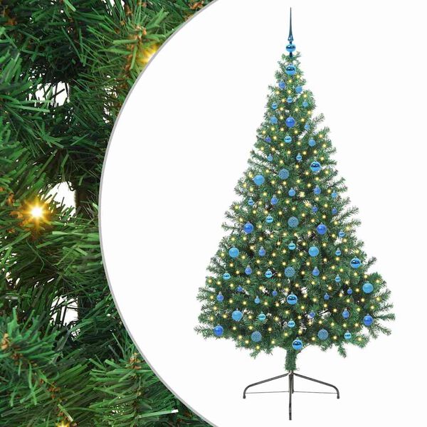 vidaXL Kunstig Forbelyst Juletr&aelig; med 300 LED'er Gr&oslash;n 210 cm PVC